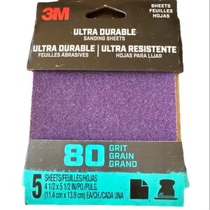 3M Ultra Durable Sanding Sheets 80 Grit Grain  - 5 sheet count